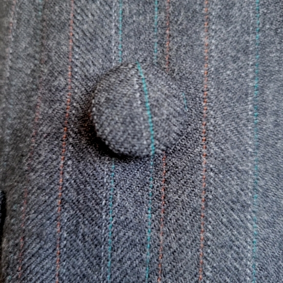 Vintage hand-made woolen long jacket blazer charcoal grey double breasted 10 - Picture 10 of 15